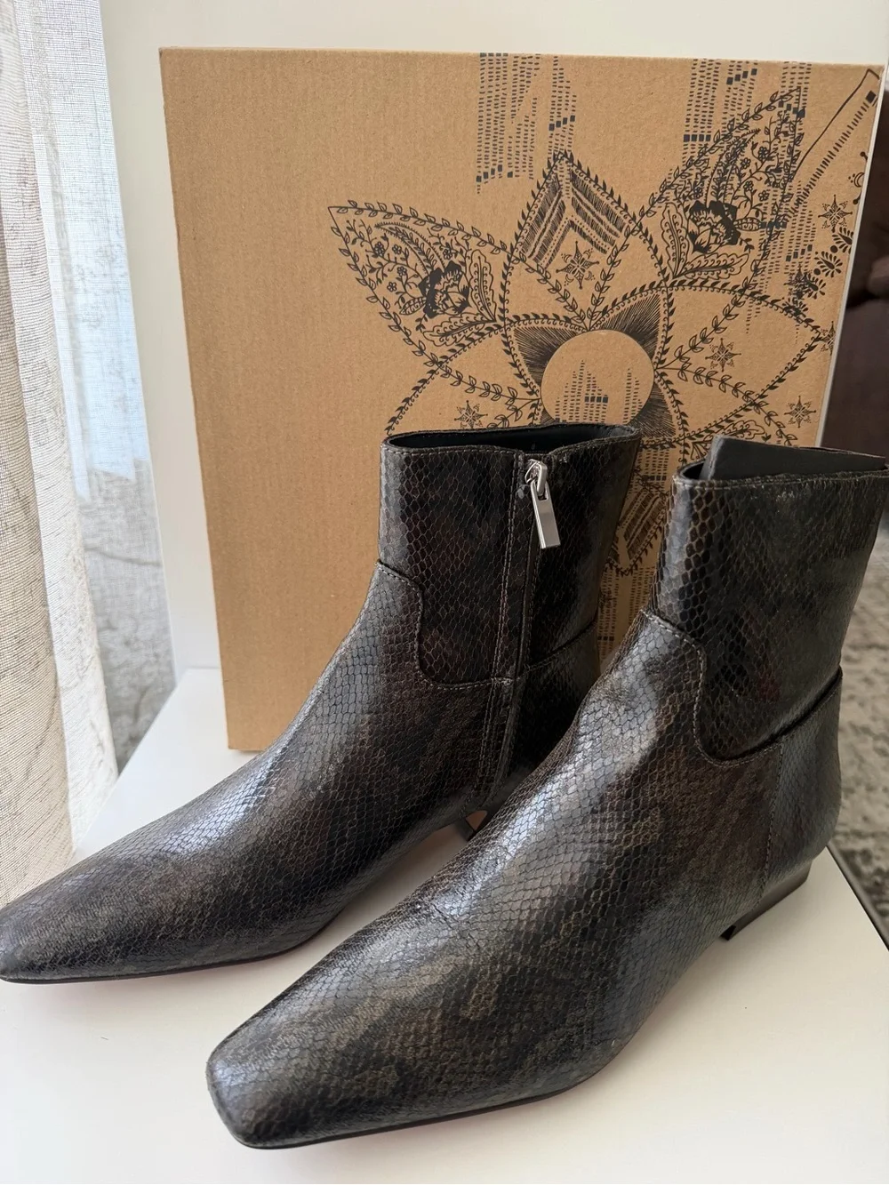 FREE PEOPLE Easy Does It Vegan Snake Print Snip Toe Ankle Boots-Size 7, 7.5 & 8